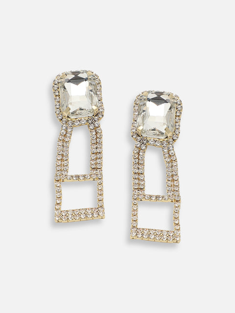 GOLD PLATED PARTY DESIGNER STONE DROP EARRING FOR WOMEN