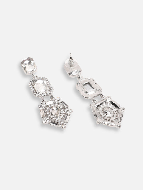 SILVER PLATED PARTY DESIGNER STONE DROP EARRING FOR WOMEN