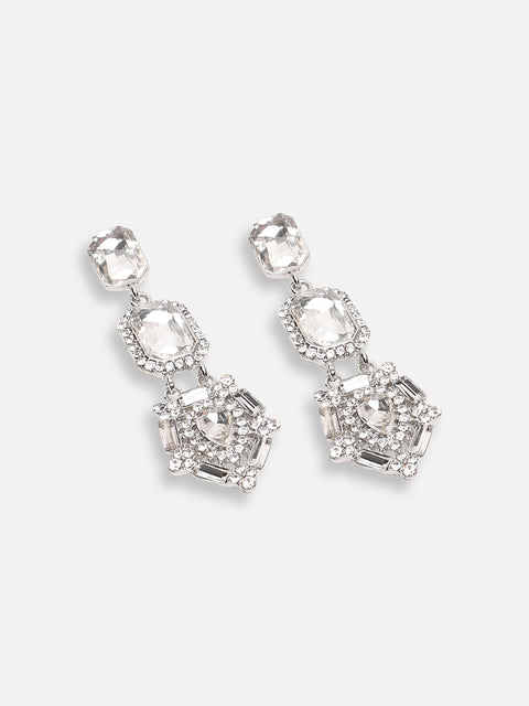 SILVER PLATED PARTY DESIGNER STONE DROP EARRING FOR WOMEN