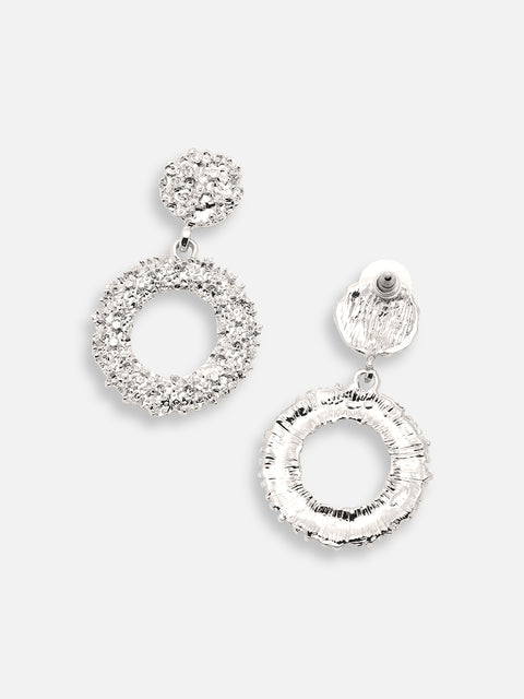 SILVER PLATED PARTY DESIGNER STONE DROP EARRING FOR WOMEN