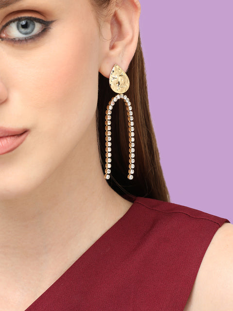 GOLD PLATED PARTY DESIGNER STONE DROP EARRING FOR WOMEN