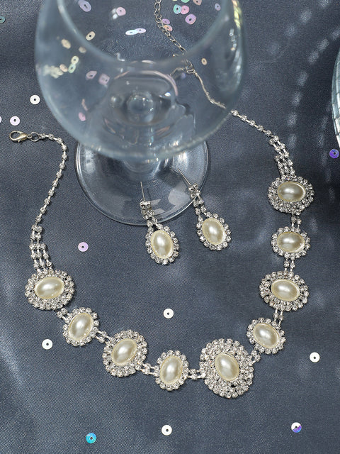 Silver Plated Designer Stone Party Necklace and Earring Set