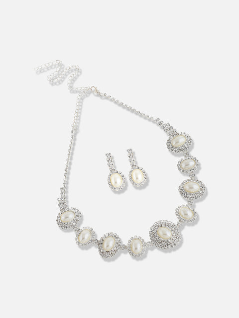 Silver Plated Designer Stone Party Necklace and Earring Set