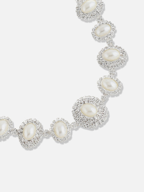 Silver Plated Designer Stone Party Necklace and Earring Set