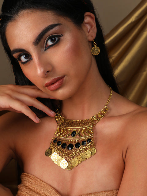 Gold Plated Designer Stone Party Necklace and Earring Set