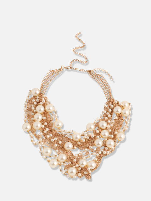 Gold Plated Pearls Party Necklace