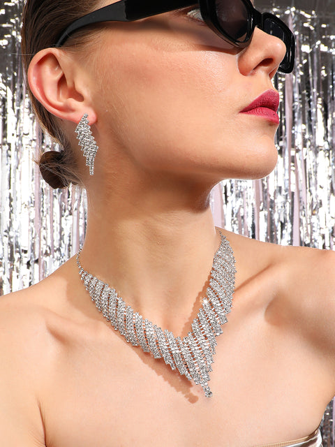 Silver Plated Designer Party Necklace and Earring Set