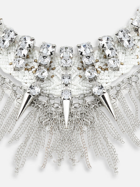 SILVER PLATED PARTY DESIGNER STONE STATEMENT NECKLACE FOR WOMEN