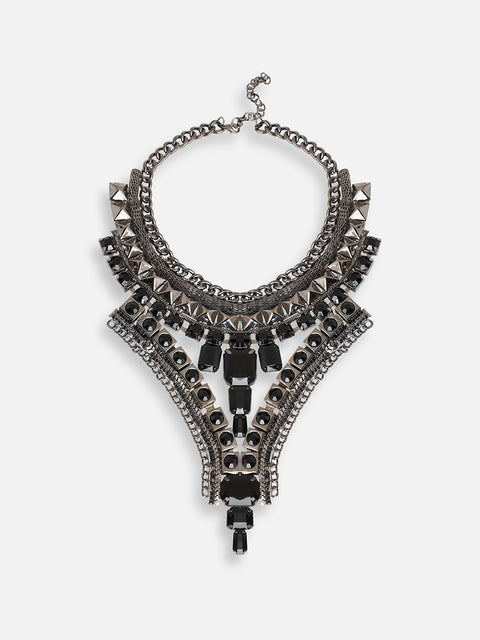 SILVER PLATED PARTY DESIGNER STONE STATEMENT NECKLACE FOR WOMEN