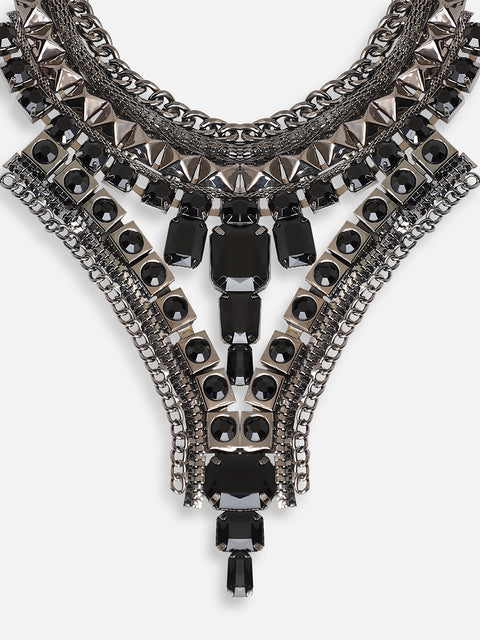SILVER PLATED PARTY DESIGNER STONE STATEMENT NECKLACE FOR WOMEN