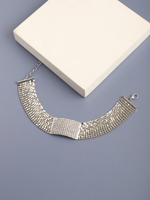 SILVER PLATED PARTY DESIGNER STONE CHOKER NECKLACE FOR WOMEN
