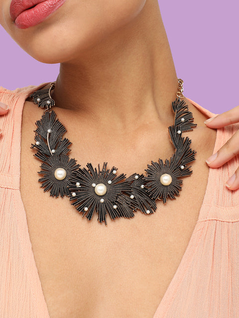 GOLD PLATED PARTY DESIGNER STONE STATEMENT NECKLACE FOR WOMEN