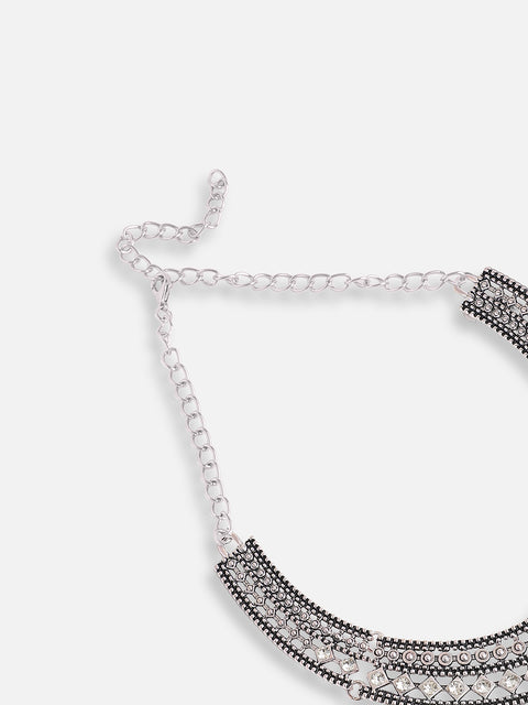 SILVER PLATED PARTY DESIGNER STONE STATEMENT NECKLACE FOR WOMEN