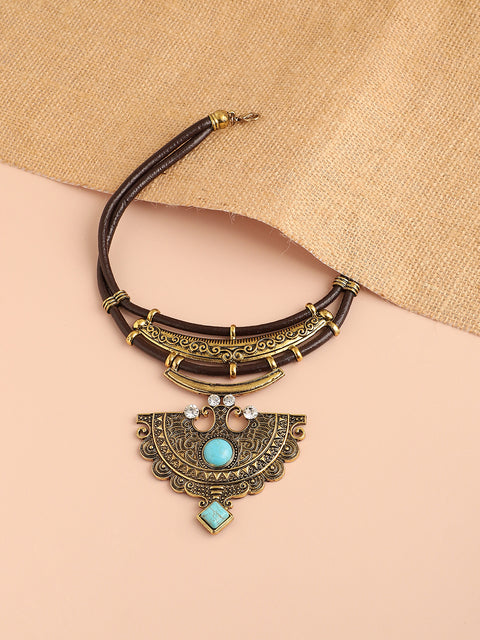 GOLD PLATED PARTY DESIGNER STONE STATEMENT NECKLACE FOR WOMEN