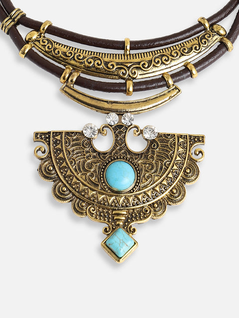 GOLD PLATED PARTY DESIGNER STONE STATEMENT NECKLACE FOR WOMEN
