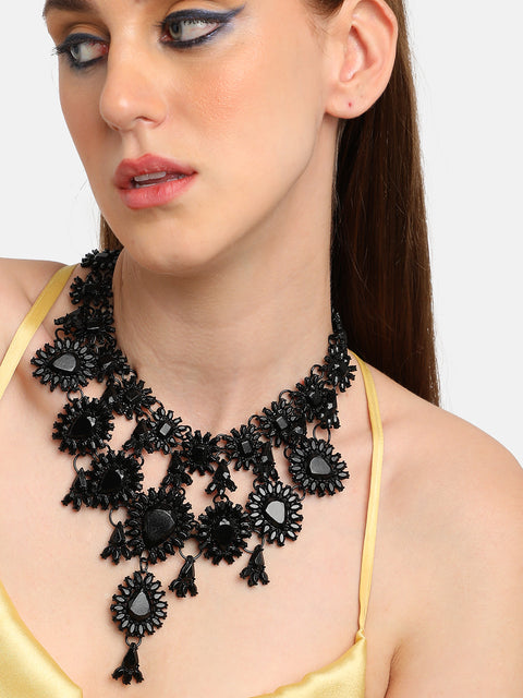 GOLD PLATED PARTY DESIGNER STONE STATEMENT NECKLACE FOR WOMEN