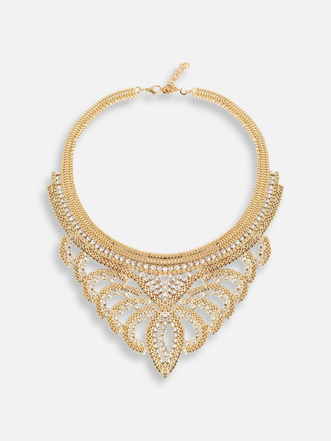 GOLD PLATED PARTY DESIGNER STONE STATEMENT NECKLACE FOR WOMEN