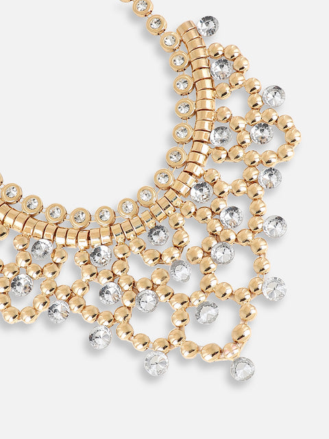 GOLD PLATED PARTY DESIGNER STONE STATEMENT NECKLACE FOR WOMEN