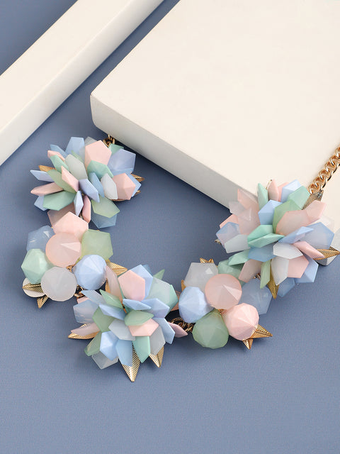 GOLD PLATED PARTY DESIGNER STONE STATEMENT NECKLACE FOR WOMEN