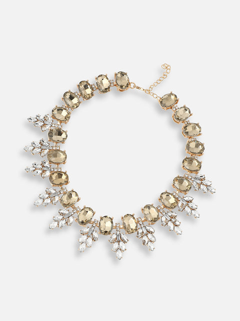 GOLD PLATED PARTY DESIGNER STONE STATEMENT NECKLACE FOR WOMEN