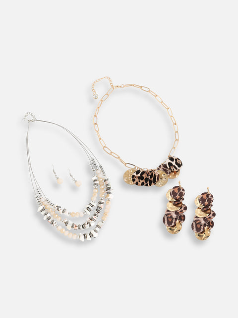 Pack Of Gold-Plated Necklace & Drop Earrings 