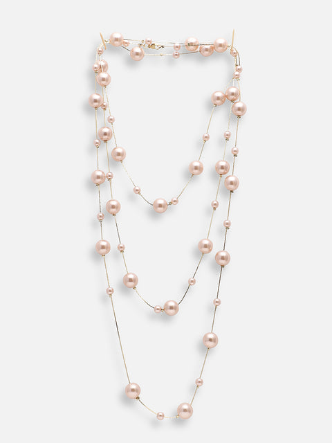 GOLD PLATED PARTY PEARLS LAYERED NECKLACE FOR WOMEN