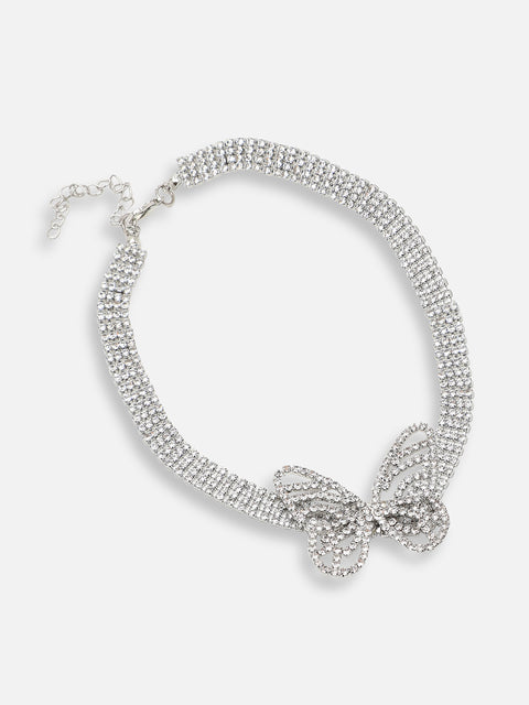 SILVER PLATED PARTY DESIGNER STONE CHOKER NECKLACE FOR WOMEN