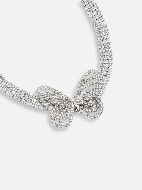 SILVER PLATED PARTY DESIGNER STONE CHOKER NECKLACE FOR WOMEN
