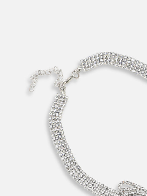 SILVER PLATED PARTY DESIGNER STONE CHOKER NECKLACE FOR WOMEN