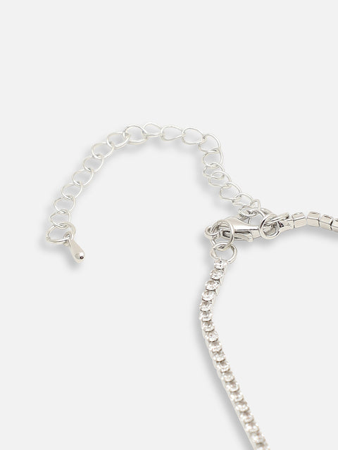 SILVER PLATED PARTY DESIGNER STONE LONG NECKLACE FOR WOMEN