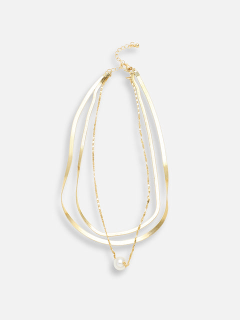 GOLD PLATED CASUAL PEARLS LAYERED NECKLACE FOR WOMEN