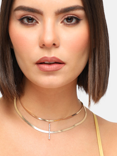 GOLD PLATED CASUAL DESIGNER STONE LAYERED NECKLACE FOR WOMEN