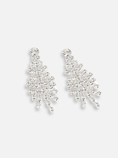 SILVER PLATED PARTY DESIGNER STONE NECKLACE AND EARRING SET FOR WOMEN