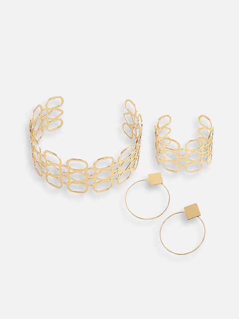GOLD PLATED DESIGNER NECKLACE, EARRINGS AND BRACELET SET