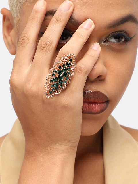 GOLD PLATED PARTY DESIGNER STONE RING FOR WOMEN