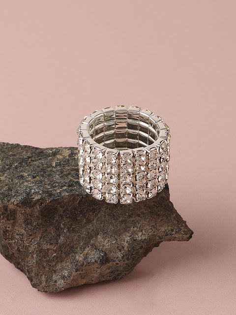 Silver Plated Designer Stone Party Ring For Women