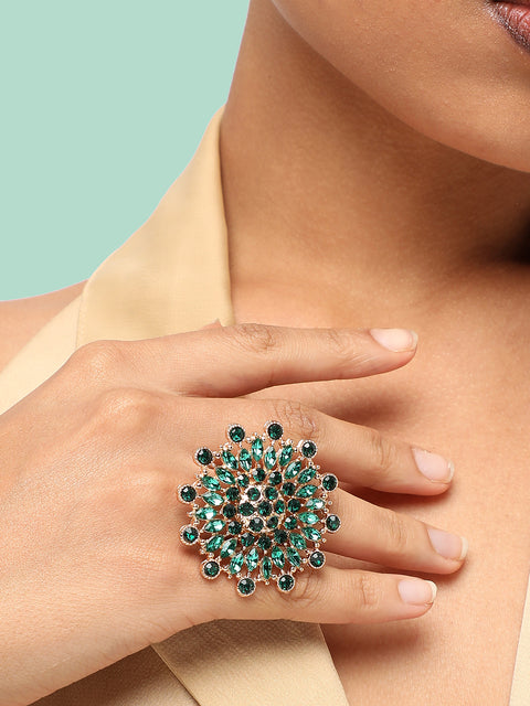 GOLD PLATED PARTY DESIGNER STONE RING FOR WOMEN