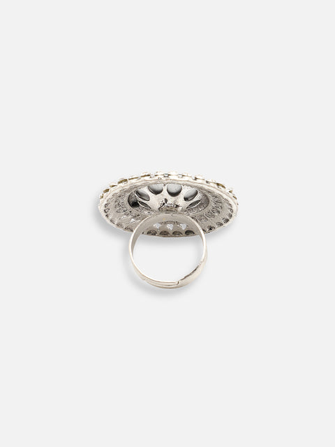 SILVER PLATED PARTY DESIGNER STONE RING FOR WOMEN