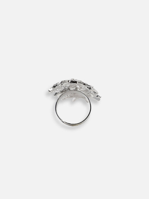 SILVER PLATED PARTY DESIGNER STONE RING FOR WOMEN